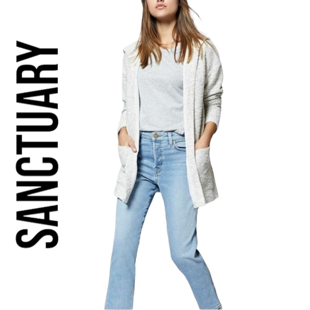 Sanctuary Remi Hooded Cardigan Gray Cream Size Large